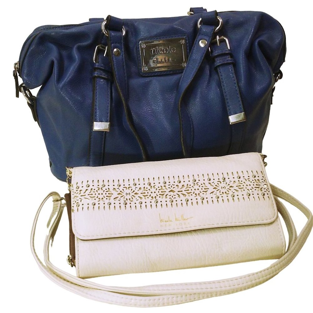 Bundle Lot of 2 Nicole Miller Collection TopCarry Handbag Crossbody Wallet Purse